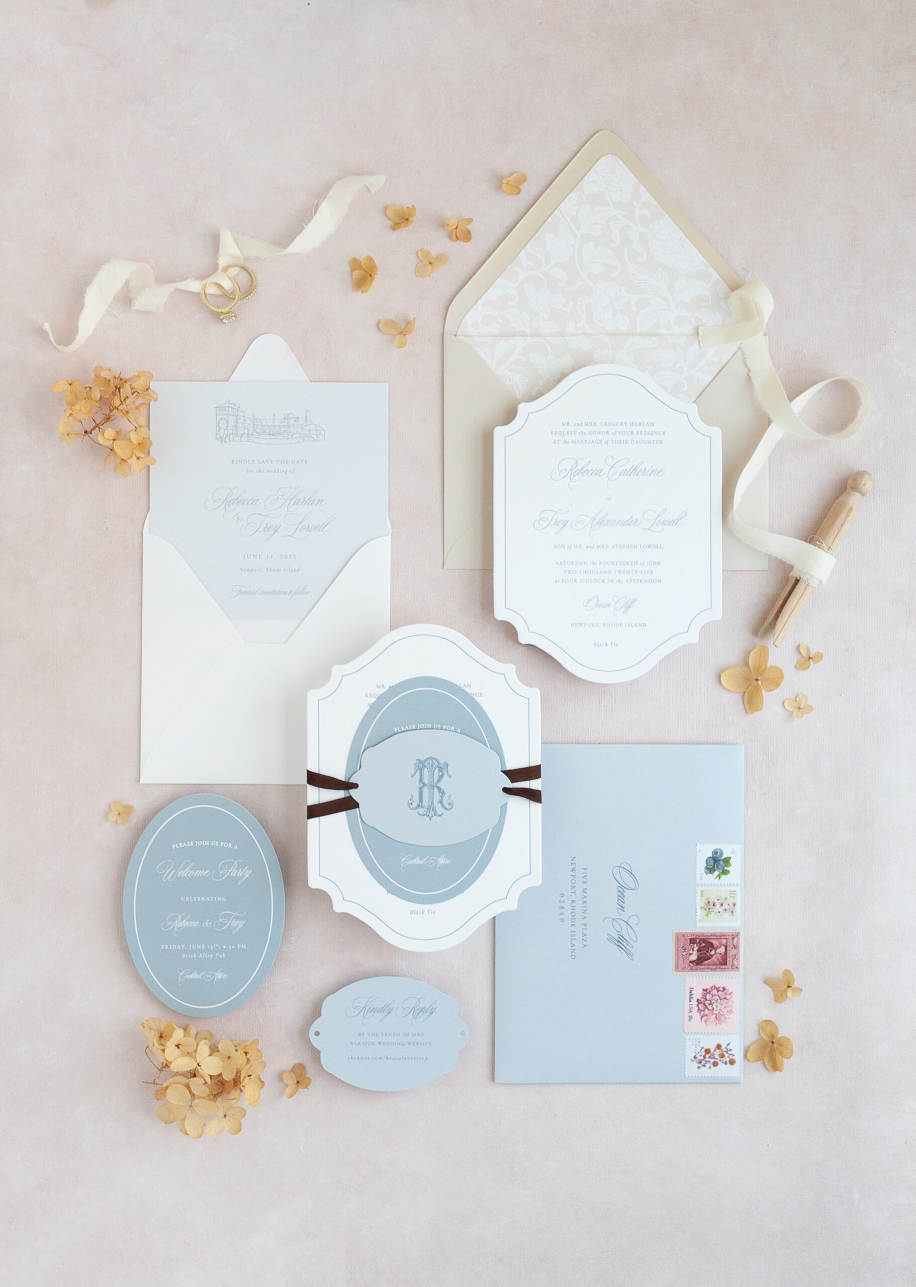 Rhode Island Wedding Invitation Flat Lay