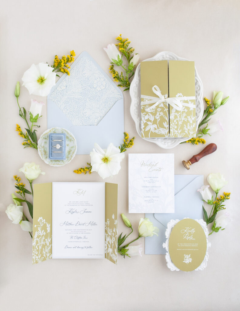 Flat lay of Classic Wedding Invitation Suite