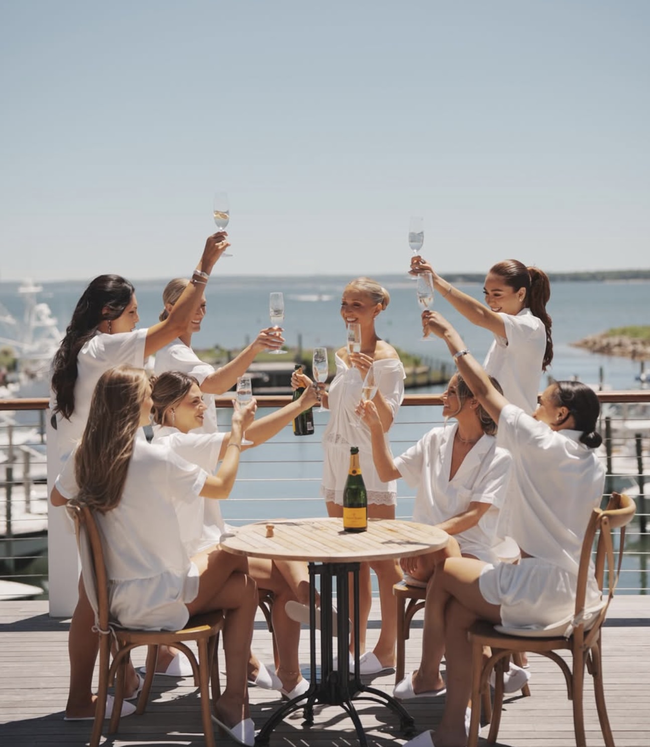 Bride and Bridesmaids Getting Ready at Waterfront Wedding